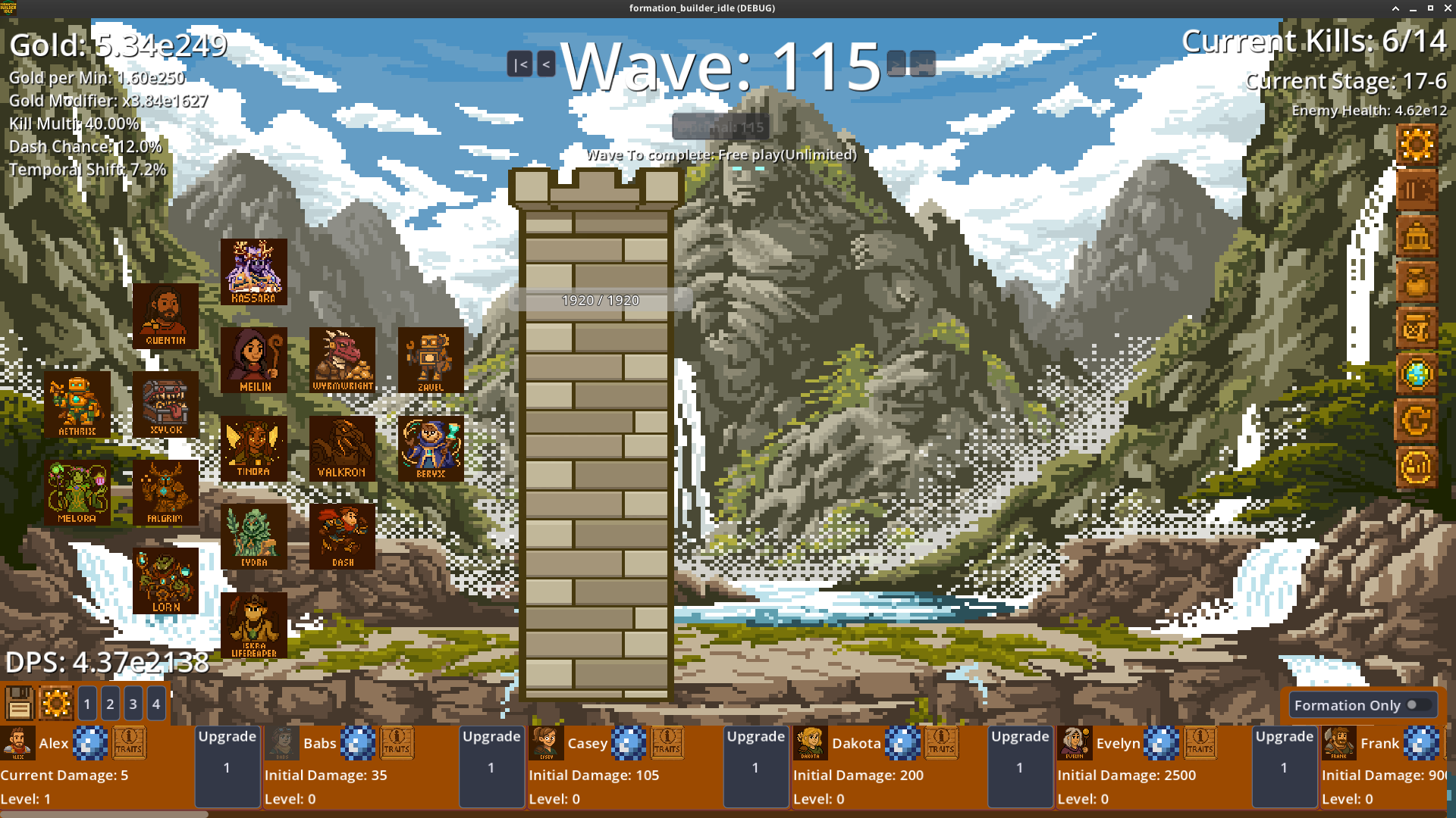 Late-game formation with heroes and abilities